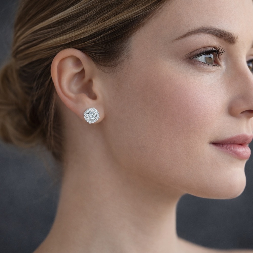 Moissanite- Elegant Silver Stud Earrings